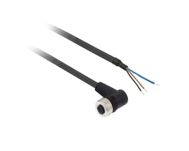 Schneider Electric 3-polet M12 vinklet hun sensorkabel med 5 meter PUR-kappe, enden er afisolerede ledninger.