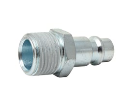 Koblingsnippel med 3/8" udvendig gevind og udvendig trykluftkobling, lavet af overfladebehandlet maskinstål.