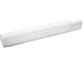 Nærbillede af det hvide SG Armaturen Prelude LED spejlarmatur isoleret mod en hvid baggrund.