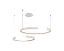 Elegant hvid V-TAC LED hængelampe med to ringe og varmt lys på en hvid baggrund.