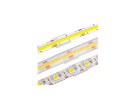 Pakke med 20 skjulte monteringsklips til 8mm IP20 LED strips, viser tre forskellige strips monteret.