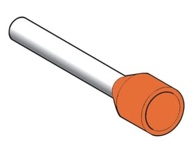 Schneider Electric orange ledningsafslutning til 4 mm2 ledning, lang model, vist isoleret på hvid baggrund.