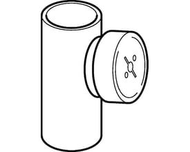 Skematisk tegning af Geberit renserør med dæksel i sort PEH, 125 mm x 90°.