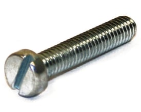 Nærbillede af Dresselhaus maskinskrue M5x50 mm, der viser det elforzinkede gevind og det cylindriske hoved med lige kærv.