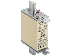 Siemens LV HRC sikringselement NH000, 100A, gG, 500V. Detaljeret visning af den beige keramik sikring med mærkeplade.