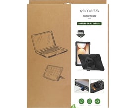 Emballagen til 4smarts Rugged Case Grip viser det sorte cover med håndrem til Samsung Galaxy Tab A11+.