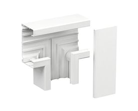 Schneider Electric INKA-TS123 T-stykke i hvid (RAL9016) med 72mm dimension, vist med komponenter samlet og separat.