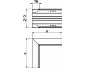 Tekniske måltegninger af OBO Bettermann WDK indvendigt hjørne, viser dimensioner på 80 mm og 210 mm.