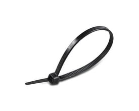 En enkelt sort V-TAC kabelbinder på 4,5 x 300 mm fremstillet af nylon 66, vist isoleret på hvid baggrund.