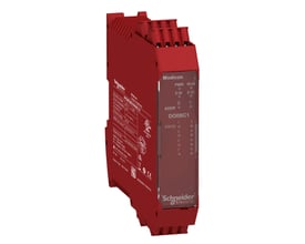 Schneider Electric Modicon XPSMCMC10804 sikkerhedskontroller med 8 status outputs, rød, med tydelige mærker og LED-indikatorer.