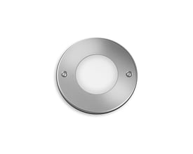 Philips Lighting Moss indbygningsspot i rustfrit stål, rund model med matteret glas og synlige skruer til montering.