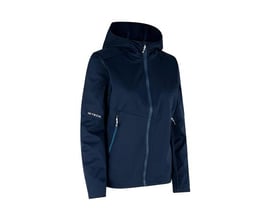 ID Identity navy softshell jakke til damer i størrelse 2XL, vist fra siden med lynlåsdetaljer.