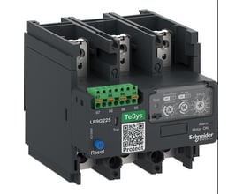 Schneider Electric TeSys Giga LR9G 115A termorelæ med fjederklemmer, viser frontpanelets knapper og indstillinger.