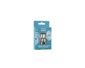 Nordic Quality rensetabletter til kaffemaskiner i en blå pakke med 10 stk., afbildende en kaffemaskine.