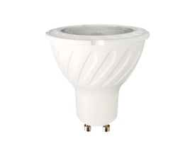 V-TAC 6W GU10 LED spotlys med linse i hvid plast, vist isoleret mod hvid baggrund.