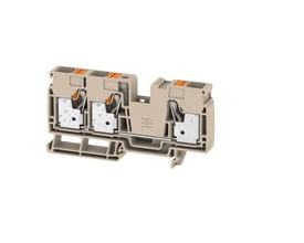 Detalje af Weidmüller A3C 16 klemme, der viser den indvendige fjederterminal med orange aktiveringsknap.