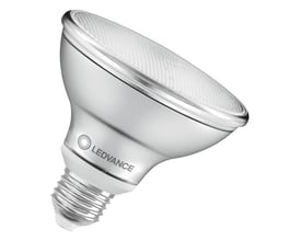 Ledvance LED PAR30 E27 lyskilde i varm hvid, 10W og 633lm, med dæmpbar funktion og 2700K.