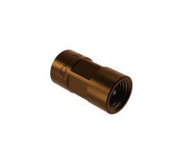 Detaljeret visning af JCH Rødgods kontraventil Type 2180, der viser dens kompakte design og 1/2" gevind i rødbrune toner.