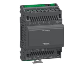Schneider Electric Modicon TM1730BM22R logisk kontroller med 22 I/O og Modbus, fremvist fra siden med tydelige tilslutningsmuligheder.