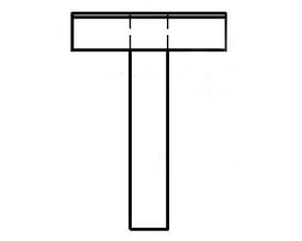 Tegning af en T-formet travers, der symboliserer en struktur til montering af to projektører til scenebrug.