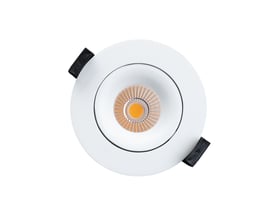 Top view af hvid SLC OnePro LED downlight med 12W effekt og synlig lysdiode i midten.