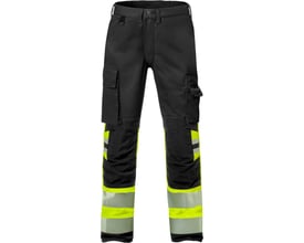 Kansas stretch bukser i hi-vis gul/sort, str. C48, med flere praktiske lommer og reflekser.