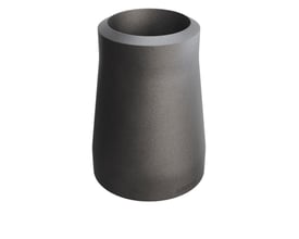 Konisk reduktion i P235GH stål med dimensioner 26,9 x 2,3 mm til 21,3 x 2,0 mm, set skråt forfra på hvid baggrund.