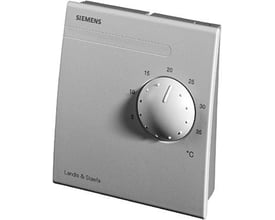 Siemens QAA27 rumapparat med temperaturføler og drejeknap til setpunktsindstilling fra 5-35 grader Celsius.