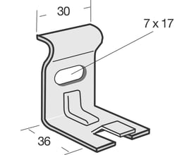 Teknisk tegning af Legrand CAT-G konsol med dimensioner 30 mm og 36 mm, samt mål for hul 7 x 17 mm.