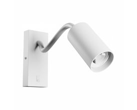 SpectrumLED Squalla Variosa Flexi Switch GU10-væglampe i hvid med rund, vinklet skærm og aflang vægplade.