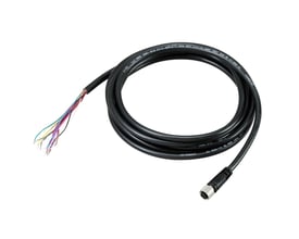 Sort Omron V/F 430-F M12-kabel, model V430-W8-5M, rullet sammen med M12-stik og frie ledere.