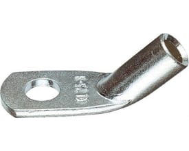 Nærbillede af Klauke vinkelkabelsko med 95 mm² tilslutning og M10 hulstørrelse, vinklet 45 grader.