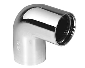 Forkromet Purus-vinkel på 90° til Ø 40 mm indstik, vist med den ene åbning mod højre og den anden nedad.