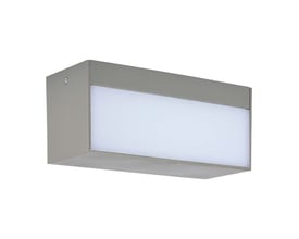 Grå V-TAC LED udendørs væglampe på 12 W med bred, lysende frontflade og rektangulært design.