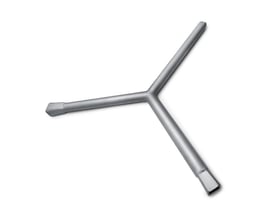 Y-ventilnøgle af rustfrit stål til stikledningsventiler på 16, 20 og 33 mm, vist på hvid baggrund.