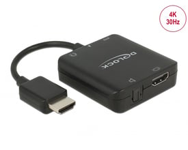 Sort Delock HDMI-lydudtrækker med kort HDMI-kabel, HDMI-stik og 4K-understøttelse ved 30 Hz.
