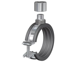 Flamco BSH rørbøjle i elforsinket stål med lyddæmpende EPDM-gummibelægning, klar til montering af 87-92 mm rør.