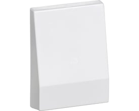 Hvidt Lauritz Knudsen dæksel til komfurudtag, vist fra en let vinkel på en neutral baggrund, der fremhæver dets rene design.