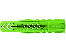 Fischer UX Green universaldybel i grøn nylon, 10 mm i diameter og 60 mm i længde, med synlige lameller og skruespor.