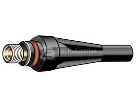 Abicor Binzel TIG baghætte i sort med rød O-ring, vist med TBi Industries logo på siden og 3/8"UNF gevind.