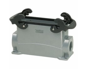 Procon sokkelhus B24 med 2xM32 forskruninger, 84 mm høj, pulverlakeret aluminium med låsebøjler.