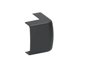 Schneider Electric OptiLine Mini udvendigt hjørne i sort, dimension 45 x 18 mm, præsenteret isoleret på hvid baggrund.