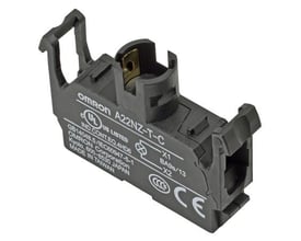 Omron A22NZ-T-E trykknapstilbehør med belysningsenhed til 200/220/230 VAC, fremstillet i Taiwan.