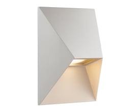 Nordlux Pontio 15 udendørs væglampe i hvid aluminium med et geometrisk, arkitektonisk design, der oplyser nedad og opad.