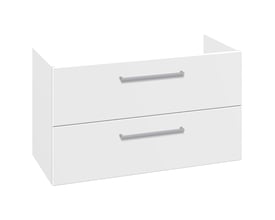 Dansani vaskeskab i hvid mat med 2 skuffer, 100x57,6x44 cm, med slanke metalgreb og på hvid baggrund.