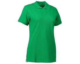 ID Identity klassisk dame poloshirt i strækbart piquémateriale, farven grøn, størrelse L, fremvist på hvid baggrund.