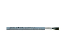 Lapp ÖLFLEX CLASSIC 135 CH 2x0,75 kontrolkabel med sølvfarvet fletning og sorte ledere, trykt med HFFR IEC 60332.3 RoHS.