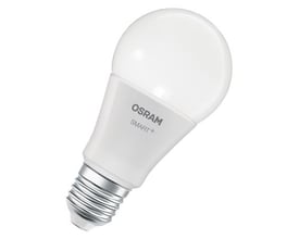 Ledvance Osram SMART+ LED-pære med E27-fatning, 9 W og 806 lumen, vist med mat hvid kuppel og gevindfatning.