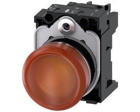 Siemens 22mm signallampe med orange, højglans linse og metalramme, til 24V LED.