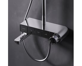 AM.PM X-Joy S ShowerSpot brusesystem med termostatisk hyldeblander, krom, med en rund tud og betjeningsknapper.